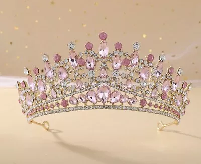 Pink Baroque Wedding Crown Tiara Crystal Vintage Bride Tiara Bridal Headpieces • $29.99