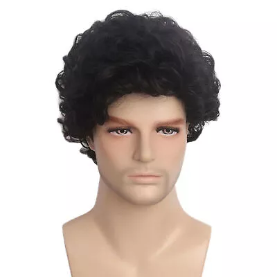 Men Short Curly Wig Man Toupee Cosplay Pop Hair Wavy Wigs Black Wig Party 12'' • $15.98