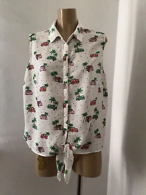 £12 • Buy TU Ladies Camper Print Boho Front Tie Shirt Blouse Top UK 16 Collared UNUSED NEW