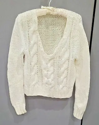 Moda International Chunky Cable Knit Sweater In Winter White Size M • $14.99