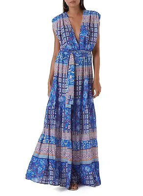 Melissa Odabash Aria Bohemian Long Dress Large Blue V Neck • $150