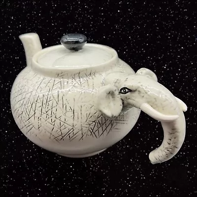 Art Pottery TeaPot Lucky Elephant Handle Tea Pot Hand Painted Vintage 4.25”t 9”w • $145