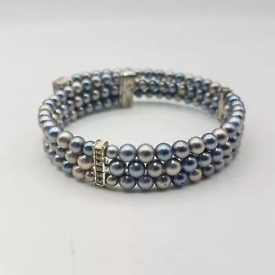 925 Silver Pearl & Marcasite Wrap Beaded Bracelet • $9.99