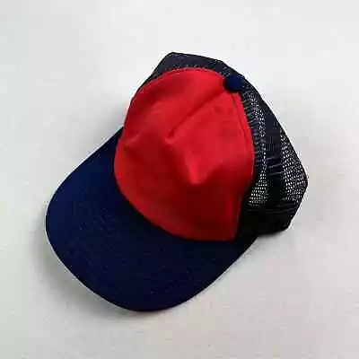 Vintage Red Hat Cap Snapback Trucker Navy Blue Blank Basic Hip Hop Skater 80s • $17.99