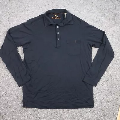 Tommy Bahama Polo Shirt Mens Small Black Long Sleeve Soft Pima Blend Pocket • $19.95