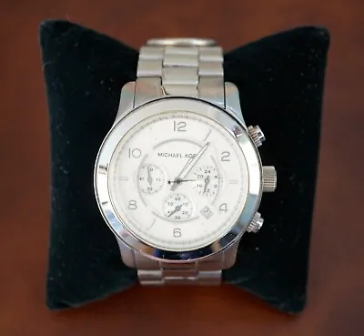MICHAEL KORS Silver Stainless Steel Men’s Chronograph Runway 24mm Quartz Watch • $90