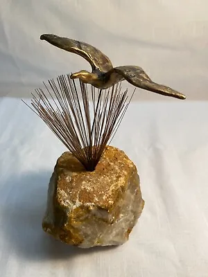 Rare Vintage MCM Curtis Jere Signed Brass Quartz Flying Bird Sculpture 1960's • $130