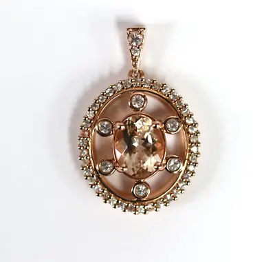 Morganite / White Sapphire / Rose Gold Plated Pendant • $203