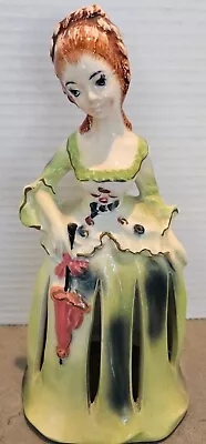Vintage 1950's Ceramic NAPKIN LADY Green Doll With Umbrella  8 1/2  Tall • $44.95