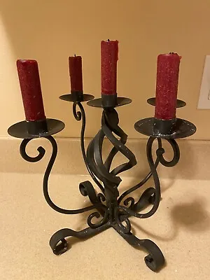 Vintage Black Wrought Iron Rustic Gothic 5 Candle Holder Candelabra Centerpiece • $34.99