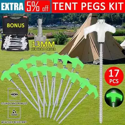 15x Heavy Duty Steel Hex Screw In Camping Tent Pegs Glow In The Dark Head + Box • $21.45