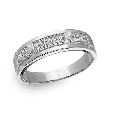 Men's Sterling Silver CZ Stones Trio Bar Wedding Band Ring • $28.99