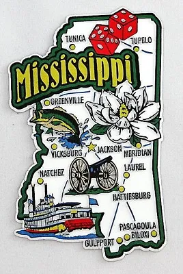 Mississippi State Map And Landmarks Collage Fridge Collectible Souvenir Magnet • $8.45