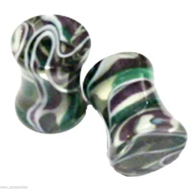 PAIR-Marble Green/Purple Acrylic Double Flare Ear Plugs 05mm/4 Gauge Body Jewe • $8.49