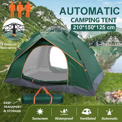 2-3 Man Automatic Instant Double Layer Pop Up Camping Tent Waterproof Outdoor • £30