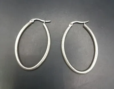 Vintage Oblong Silver Tone Hoop Earrings Pierced Ears • $8