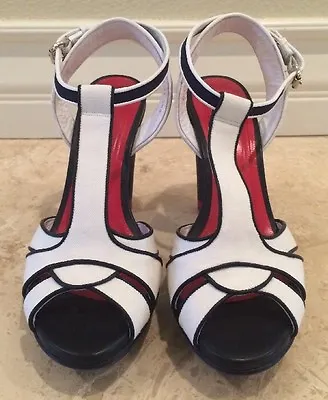 HILFIGER COLLECTION Cute Nautical Patriotic  Ankle Straps Leather Sandal Heels • $54.99