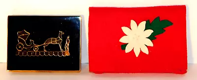 Vtg. Volupte Black Enamel Gold Horse & Carraige Powder Compact Scarce • $29.50