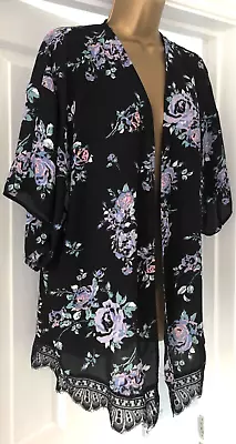 £5.99 • Buy New Look 915 Generation Floral Lacey Kimono Kaftan Beach Cover Up Sheer L 14 16