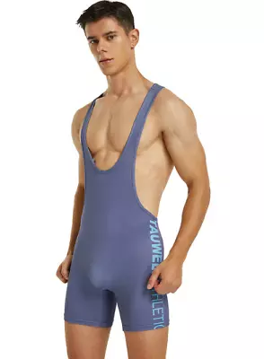 Mens X Large Tauwell Grey Blue Lycra Spandex Cycle Wrestling Singlet Bodysuit UK • £18.95