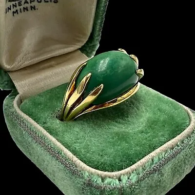 $211.50 • Buy Antique Vintage Deco Retro 18k Gold Chinese Carved Jadeite Jade Ring S 7.25 7.5g