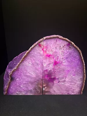 £85 • Buy A Pair Of Polished Dyed Pink Agate Bookends- Statement Piece, Home Décor, Gift