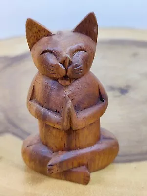 Meditating 4  Hand Carved Wood Meditating Zen Cat • $19.95