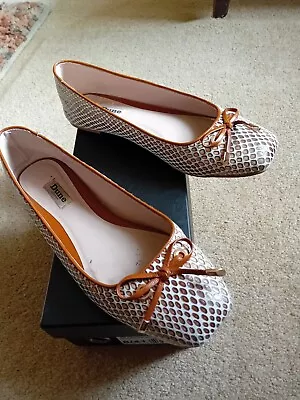 Dune Square Toe Ballerina  Flat Shoes Tan Reptile Colour Size 8/41 • £11