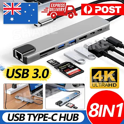 8in1 USB-C Type C HD Output 4K HDMI Usb 3.0 HUB Adapter For MacBook IPad Pro AU • $18.95