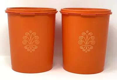 2 Vintage Orange Tupperware Canisters 809-13 With Lids 810-21 & 810-22 • $18.95