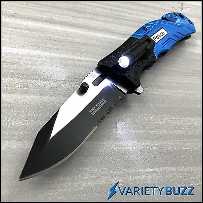 TAC FORCE SPRING ASSISTED POCKET KNIFE Tactical Blue Police Folding Blade LED • $15.95