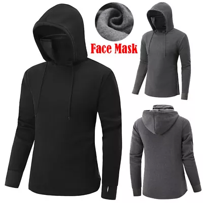 Hoodie Pullover Mens Hooded Sweatshirt Face Mask Tops Winter Jumper Hoody Blouse • £16.43