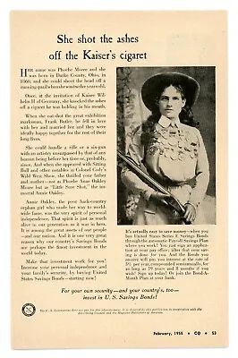 She Shot The Ashes Off The Kaiser's Cigaret CQ (2/55) SAVINGS BONDS Magazine Ad • $9.95