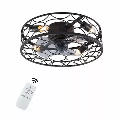 18  Retro Ceiling Fan With Light Cage Pendant Lamp Fixture Chandelier W/ Remote • $67.47