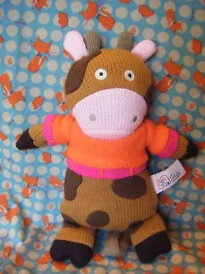 Latitude Enfants  Brown Knitted Cow   Soft Plush Toy 10  Approx (B91) • £6.99