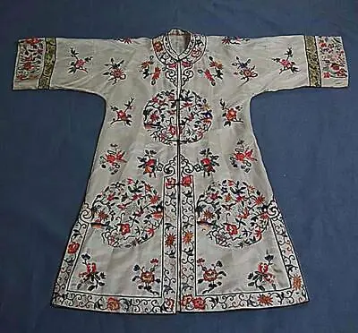 Antique Chinese Qing Dynasty Embroidered Satin Silk Robe 1 9th Century • $800