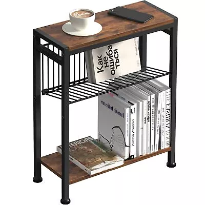 Side Table For Small Spaces Narrow End Table With Magazine Holder 2 In 1 Desig • $40.39