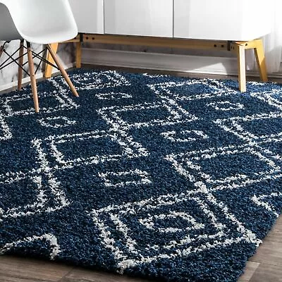 NuLOOM Contemporary Modern Geometric Shag Area Rug In Navy Blue And White • $79.66