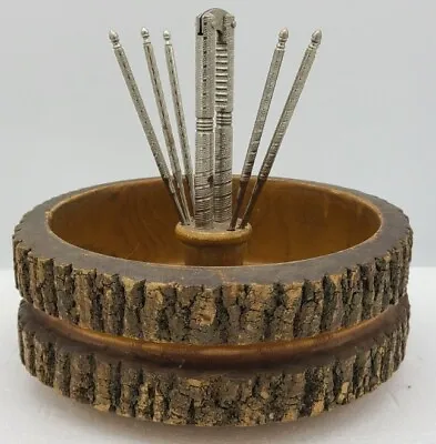 $39.95 • Buy Vintage Wooden Bark Nut Bowl Set W/ Nutcracker 6 Picks Double Ring Wood MCM