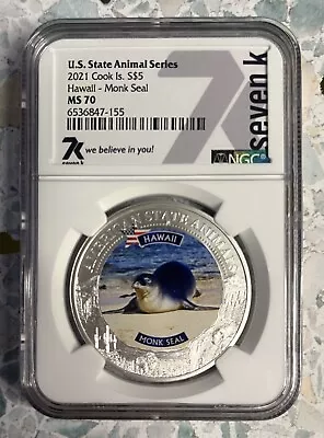 2021 Cook Islands $5 U.S. State Animal Hawaii Monk Seal NGC MS70 1 Oz Silver • $120