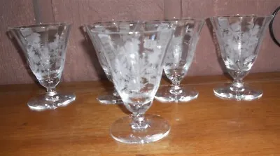 $24.89 • Buy 5 Morgantown Glass Reyer Thistle Optic Etched Glasses Apertiff Cordial 1920s