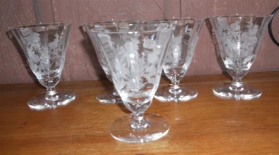$24.89 • Buy 5 Morgantown Glass Reyer Thistle Optic Etched Glasses Apertiff Cordial 1920s