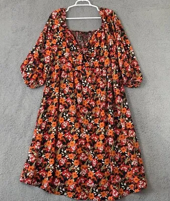SHEIN Fit Plus Womens Orange 3/4 Sleeve V Neck Floral Fit & Flare Dress Size 22 • $19