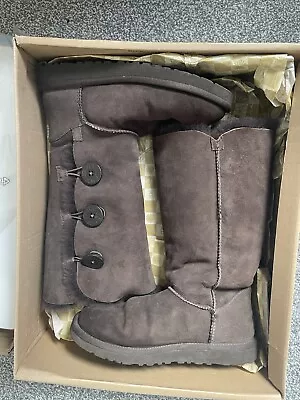 Ugg Bailey Button Triplet Brown Tall Sheepskin Boots 1873 / Usa Size 7 • £45