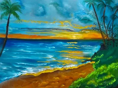 Artist Hawaii  MAUI SUNSET  18  X 24   Original Oil PaintingSigned  • $295