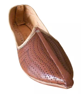 Indian Ethnic Men Shoes Juti Handmade Leather Brown Mojari Flip-Flops US 7 • $56.69