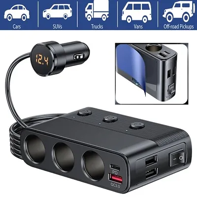 3 Way Multi Car Cigarette Lighter Socket Extension Splitter USB Charger DC 12V • $17.99