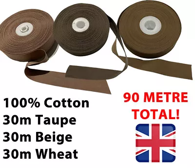 90m BUNDLE 100% Cotton Binding Herringbone Twill Webbing Tape Sew Strap 25mm • £9.99