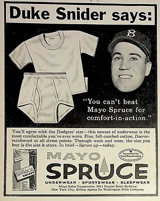 1956 Mayo Spruce Men's Underwear Duke Snider Brooklyn Dodgers Vintage Print Ad • $14.50
