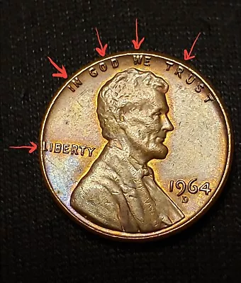 1964 D Lincoln Penny - Errors On Top Rim  L  In Liberty On Edge & More. RARE! • $48.75